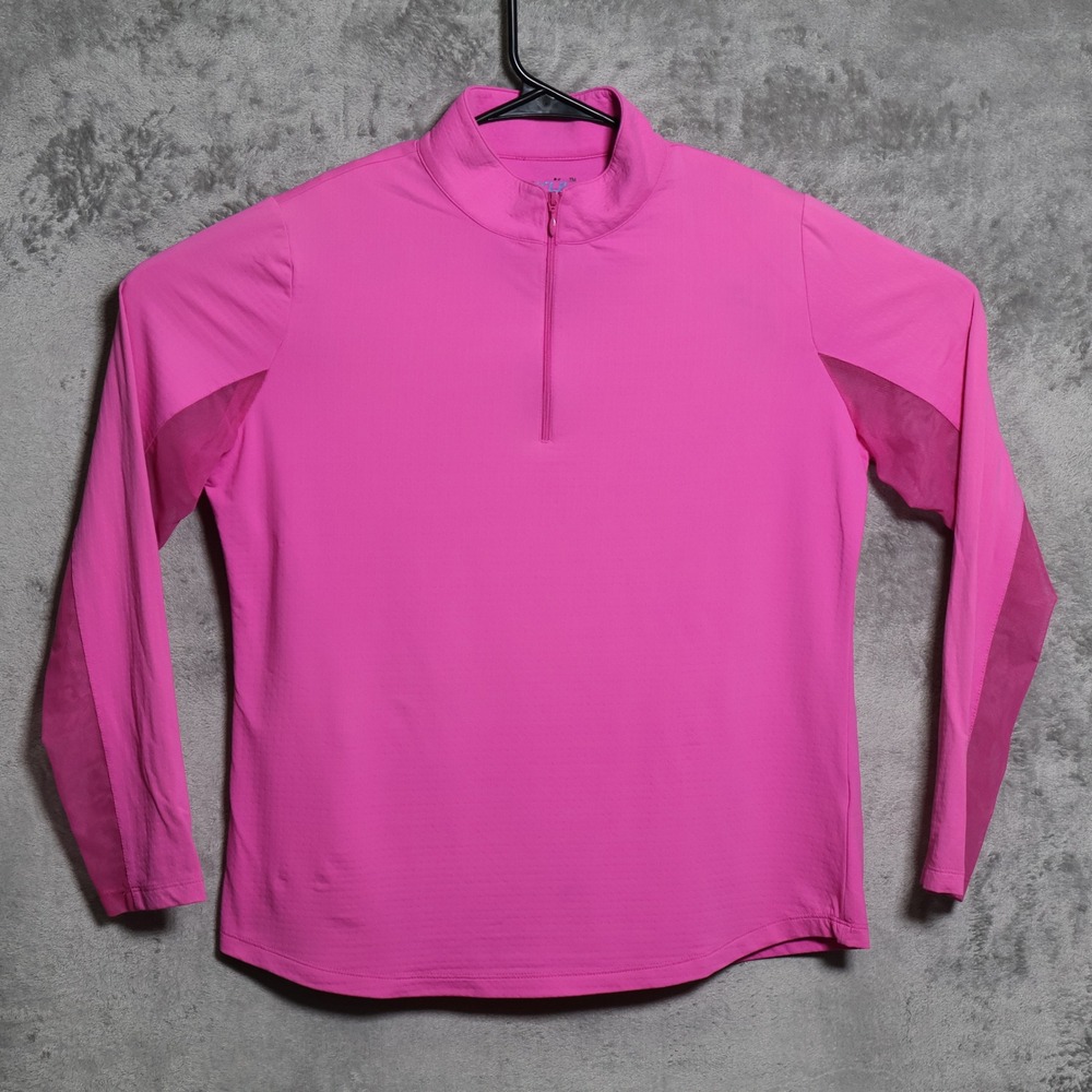 IBKUL Pullover Womens Large Pink 1/4 Zip Sun Shirt Mesh Long Sleeve Golf Tennis